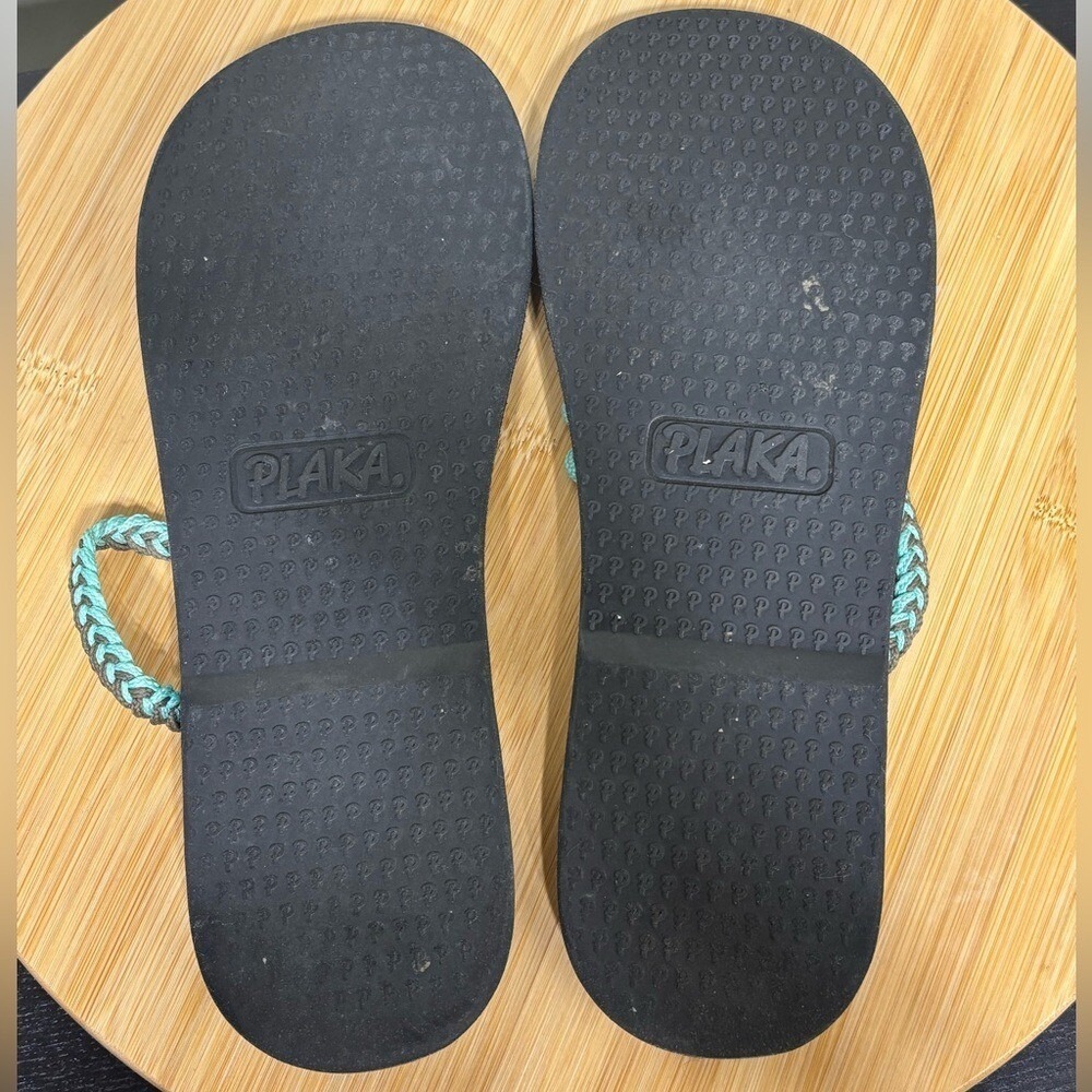 Plaka Oceanside Flat Sandals Size 8 Turquoise Brown Braided Rope Bohemian - Picture 8 of 8